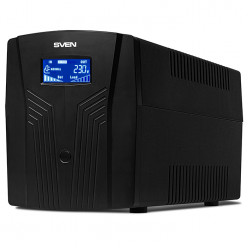 SVEN Pro 1500 (LCD,USB), Line-interactive UPS with AVR, 1500VA /900W, Multifunction LCD display, 3x Schuko outlets, 2x9AH, AVR: 175-280V, USB, RJ-11, Cold start function, Black